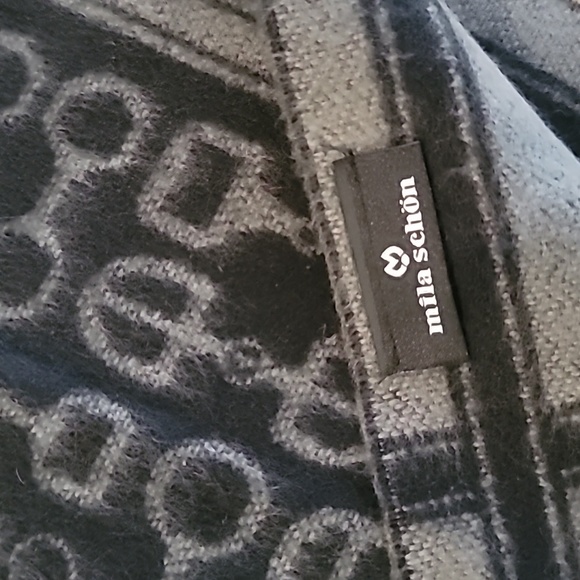 Mila Schön black + gray horsebit logo wool neck scarf - Picture 2 of 3
